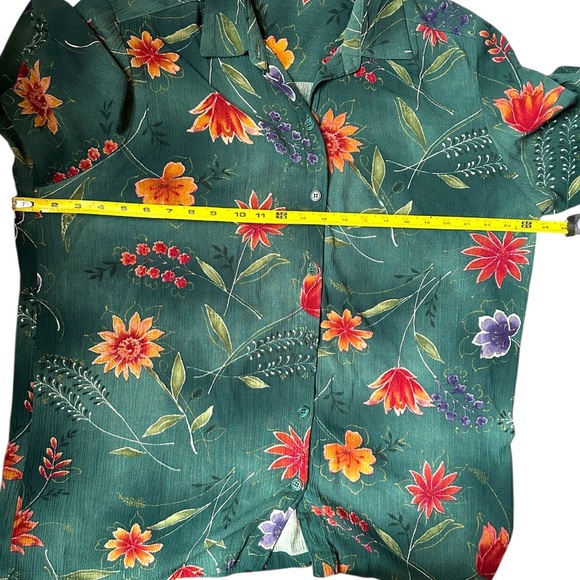 Alfred Dunner Vintage Shirt Sz 14 Floral Green and Orange Casual Button Down - Picture 3 of 6